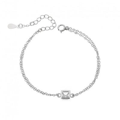 Silver bracelet 925, square with transparent cubic zirconia