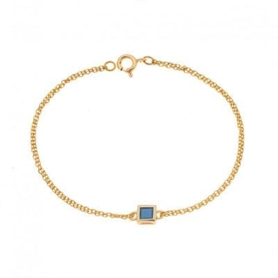 Silver 925 Gold Plated bracelet, square with turquoise cubic zirconia