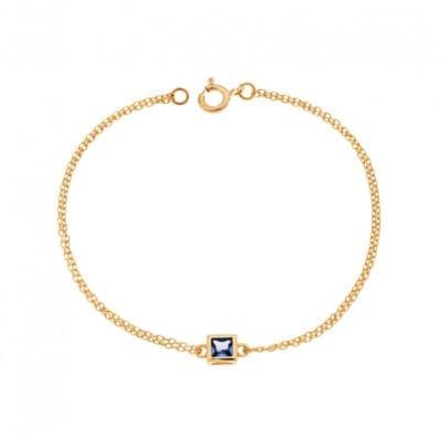 Silver 925 Gold Plated bracelet, square with light blue cubic zirconia
