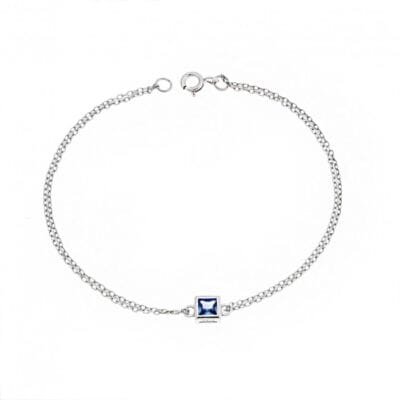 Silver bracelet 925, square with light blue cubic zirconia