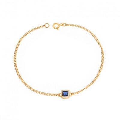 Silver 925 Gold Plated bracelet, square with blue cubic zirconia