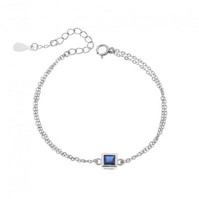 Silver bracelet 925, square with blue cubic zirconia