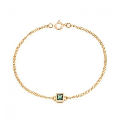 Silver 925 Gold Plated bracelet, square with green cubic zirconia