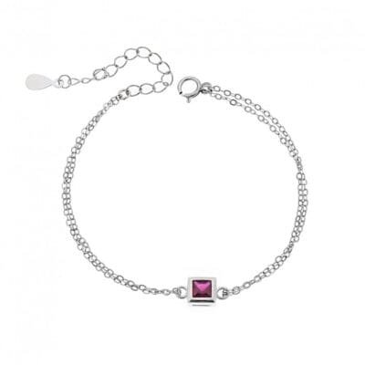Silver bracelet 925, square with red cubic zirconia
