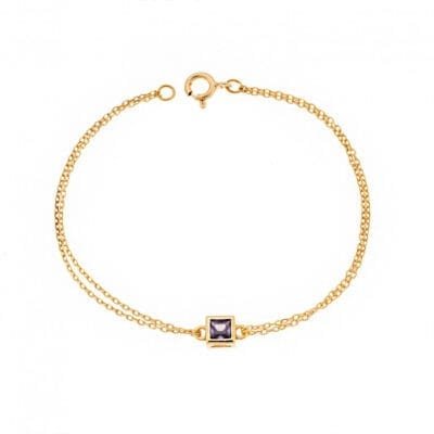 Silver 925 Gold Plated bracelet, square with purple cubic zirconia