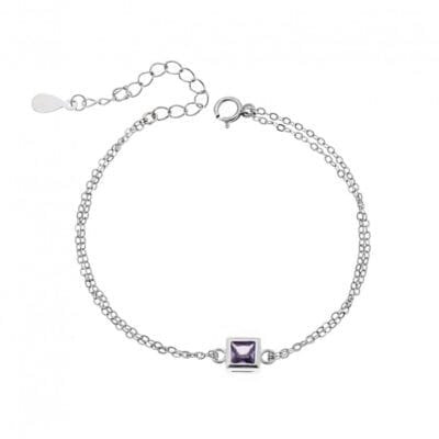 Silver bracelet 925, square with purple cubic zirconia
