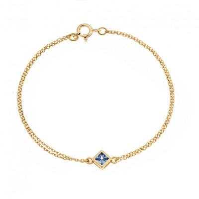 Silver 925 Gold Plated bracelet, rhombus with aquamarine cubic zirconia