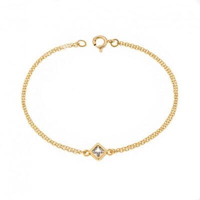 Silver 925 Gold Plated bracelet, rhombus with transparent cubic zirconia