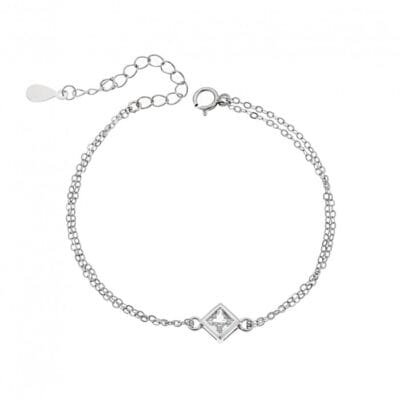 Silver bracelet 925, rhombus with transparent cubic zirconia