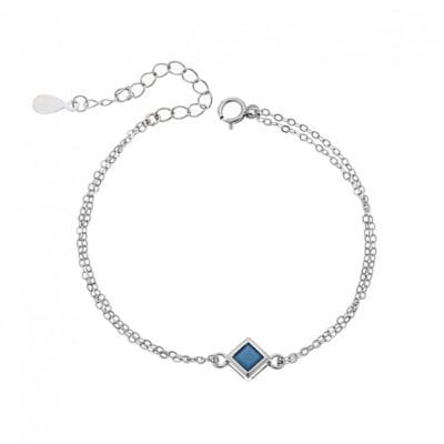 Silver bracelet 925, rhombus with turquoise cubic zirconia