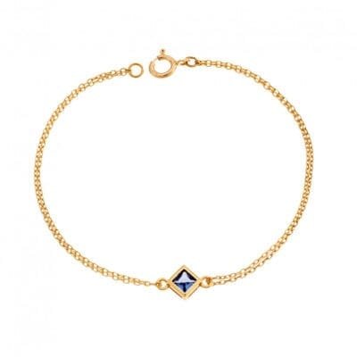 Silver 925 Gold Plated bracelet, rhombus with light blue cubic zirconia