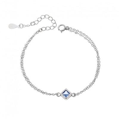 Silver bracelet 925, rhombus with light blue cubic zirconia