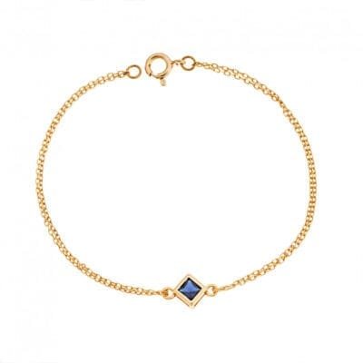 Silver 925 Gold Plated bracelet, rhombus with blue cubic zirconia