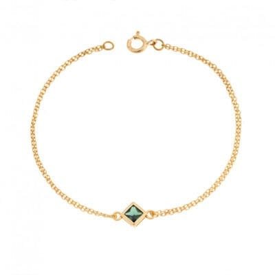 Silver 925 Gold Plated bracelet, rhombus with green cubic zirconia