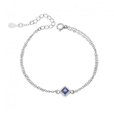 Silver bracelet 925, rhombus with purple cubic zirconia