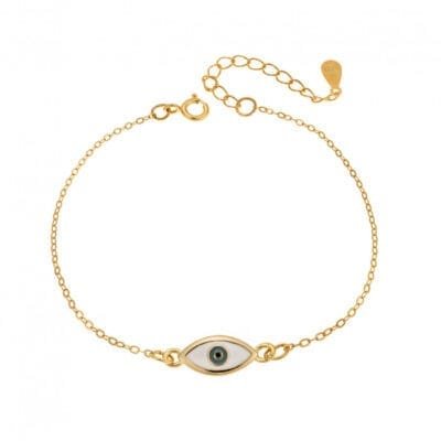 Silver bracelet 925, gold plated eye with enamel
