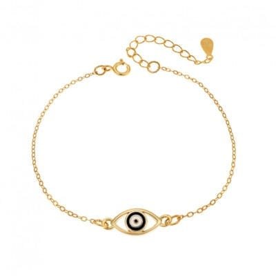 Silver bracelet 925, gold plated eye with enamel