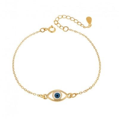 Silver bracelet 925, gold plated eye with enamel