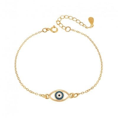 Silver bracelet 925, gold plated eye with enamel