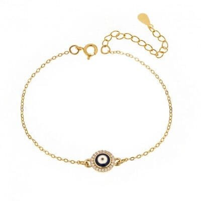 Silver bracelet 925, gold plated round eye with enamel and cubic zirconia