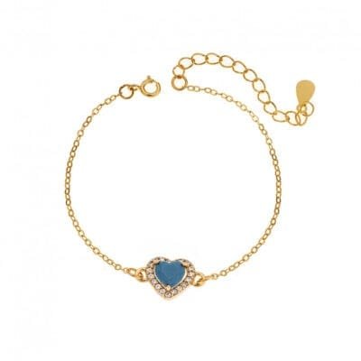 Silver 925 bracelet, gold plated heart with turquoise cubic zirconia