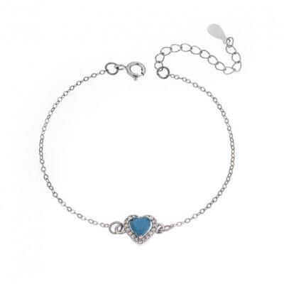 Silver bracelet 925, heart with turquoise cubic zirconia