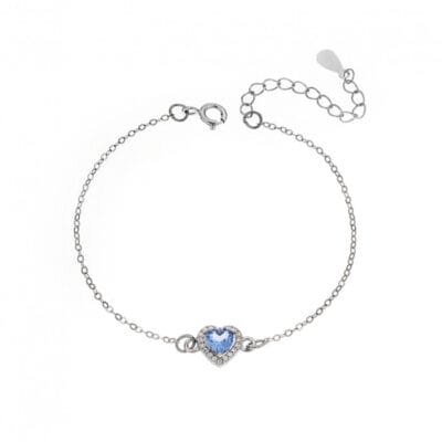 Silver bracelet 925, heart with light blue cubic zirconia