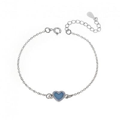 Silver 925 bracelet, heart with enamel and aquamarine cubic zirconia