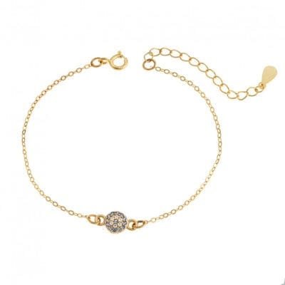 Silver bracelet 925, gold plated eye target with cubic zirconia stones