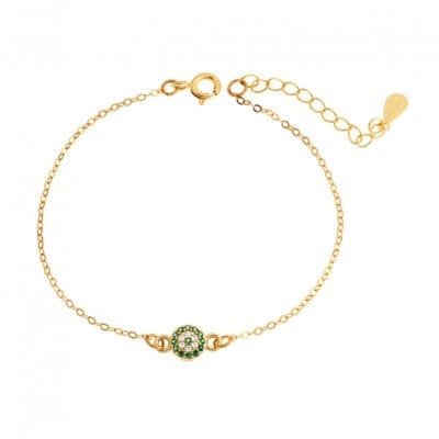 Silver bracelet 925, gold plated eye target with cubic zirconia stones