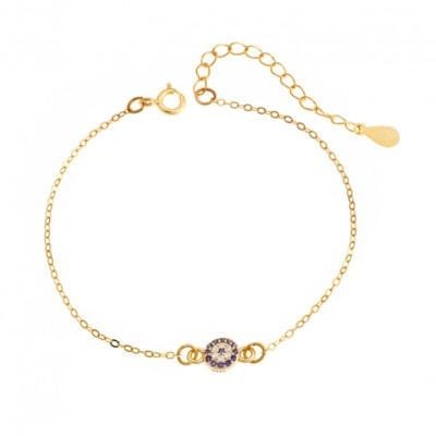 Silver bracelet 925, gold plated eye target with cubic zirconia stones