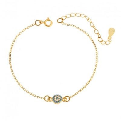 Silver bracelet 925, gold plated eye target with cubic zirconia stones