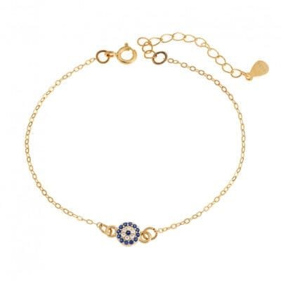 Silver bracelet 925, gold plated eye target with cubic zirconia stones
