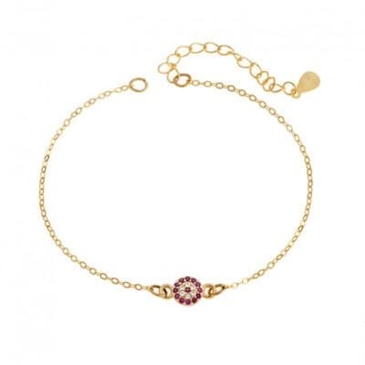 Silver bracelet 925, gold plated eye target with cubic zirconia stones