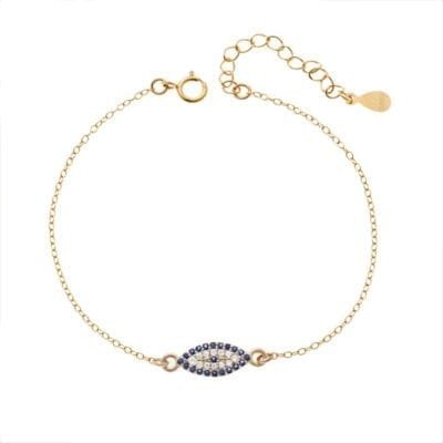 Silver bracelet 925, gold plated eye with cubic zirconia