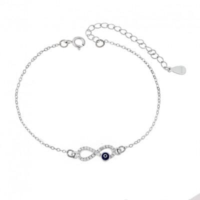 Silver bracelet 925, platinum plated infinity with cubic zirconia