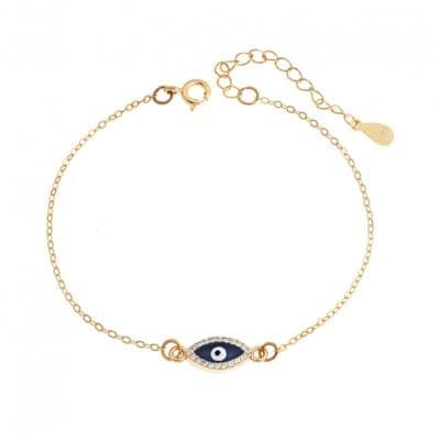 Silver bracelet 925, gold plated enamel eye