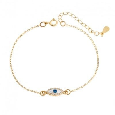 Silver bracelet 925, gold plated enamel eye