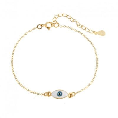 Silver bracelet 925, gold plated enamel eye