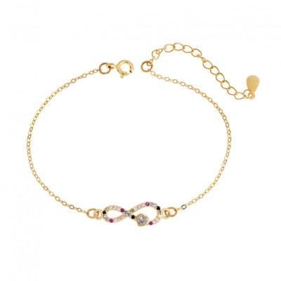 Silver 925 bracelet, gold plated infinity heart with cubic zirconia stones