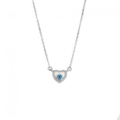 Silver necklace 925, Mataki heart with enamel and cubic zirconia