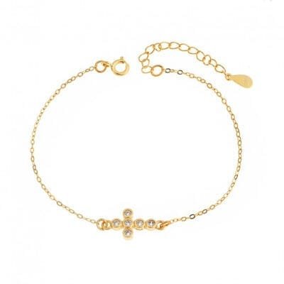 Silver bracelet 925, gold plated Cross with cubic zirconia