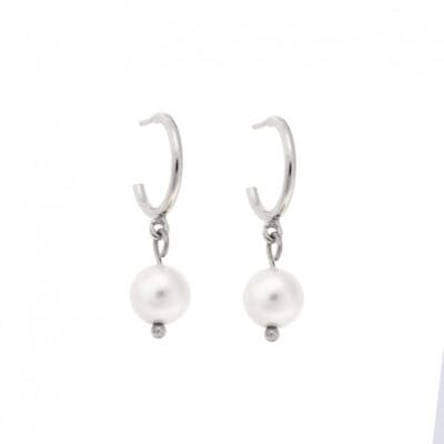 Earrings Hoops silver 925, pearl