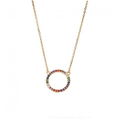 Κολιέ  Ασήμι 925° Μενταγιόν με  κύκλο με πολύχρωμες πέτρες