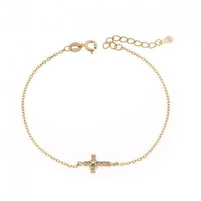 Βραχιόλι Ασήμι 925° σταυρός με λευκά ζιργκόν