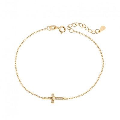 Gold plated silver bracelet 925, cross with white cubic zirconia