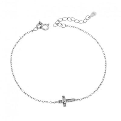Βραχιόλι Ασήμι 925° σταυρός με λευκά ζιργκόν