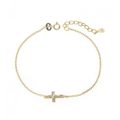 Gold plated silver bracelet 925, cross with white cubic zirconia