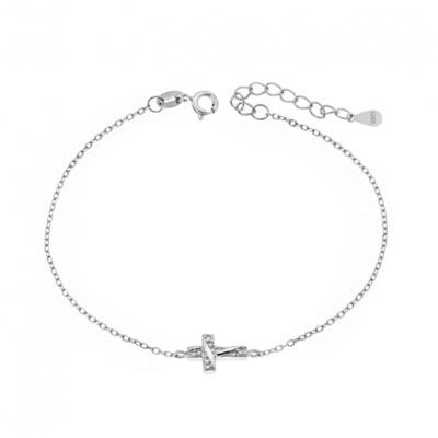 Βραχιόλι Ασήμι 925° σταυρός με λευκά ζιργκόν
