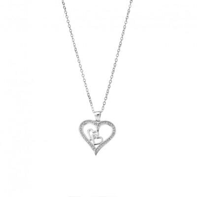 Sterling silver pendant, triple heart with white cubic zirconia